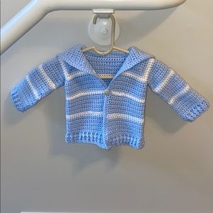 0 to 3 months baby hoodie baby blue white stripes